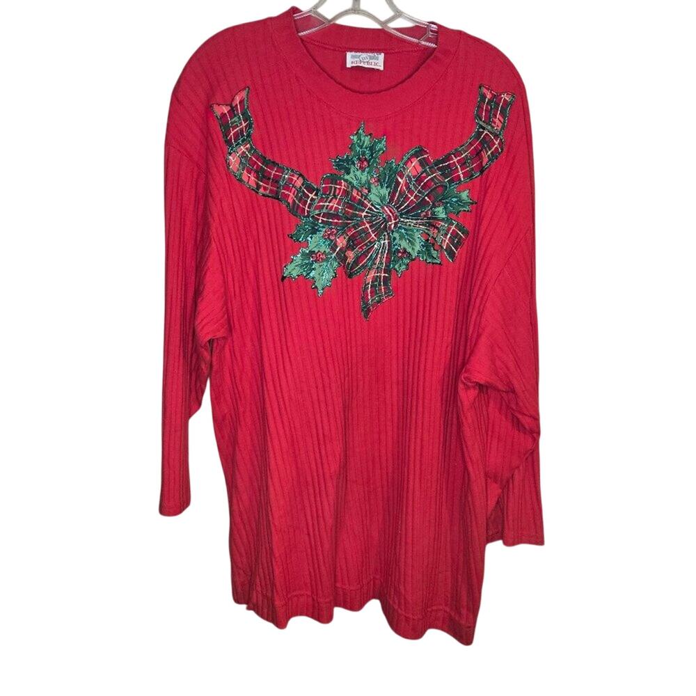 Denim Republic Large Red 100% Cotton Ribbed Christmas Holiday Sweater [0273]